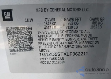 2020 Chevrolet Malibu Fwd Lt from USA, damaged, VIN 1G1ZD5STXLF062211